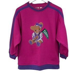 Vintage Deadstock Varsity Cheerleader Bear Sports Fuchsia Sweatshirt NWT Medium